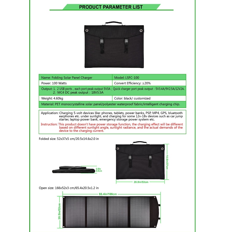 100W Auringon taittopussi