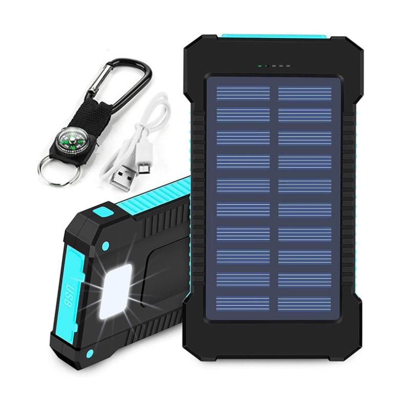 Solar Power Bank Dual USB Power Bank 20000MAH vedenpitävä akkulaturi Ulkoinen kannettava aurinkopaneeli, jossa LED-valo